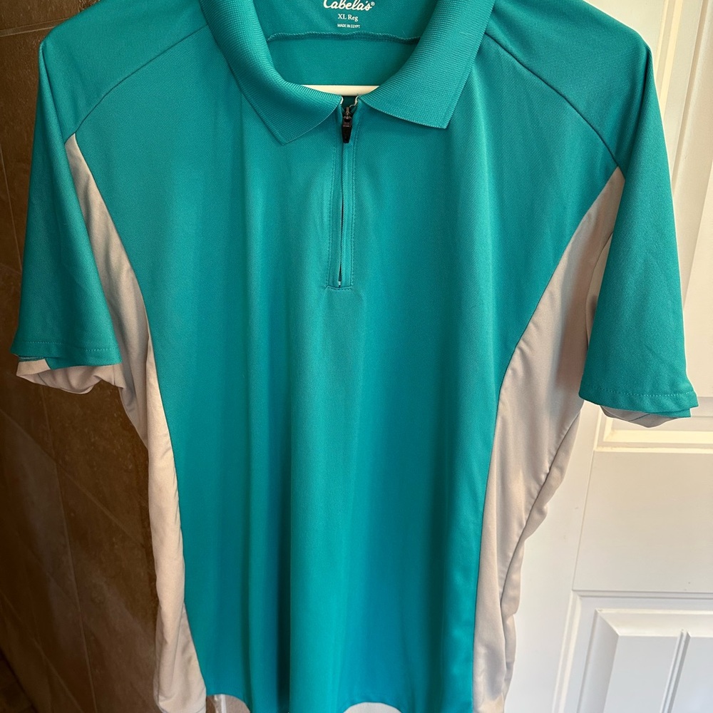 Cabela's Teal and White Polo Shirt